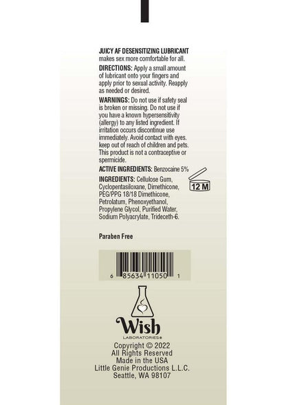 Juicy AF Desensitizing Water Based Lubricant Gel