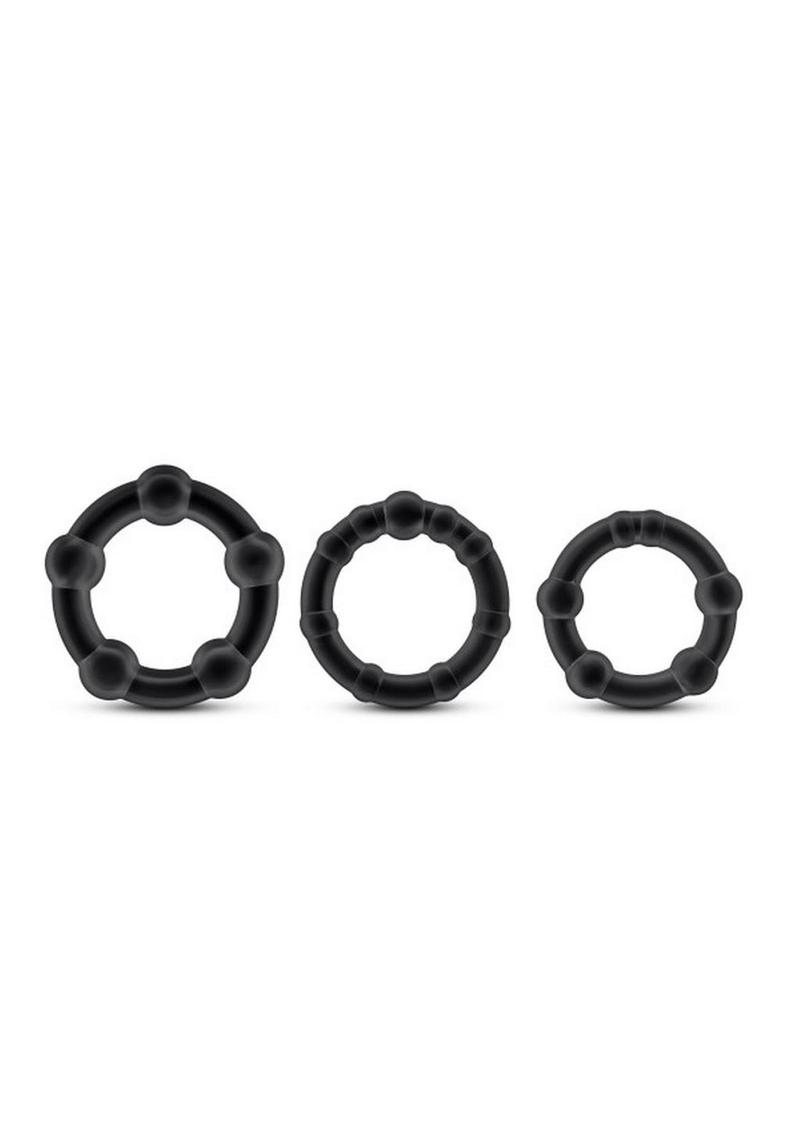 Stay Hard Beaded Cock Rings Textured And Flexible Black Rings