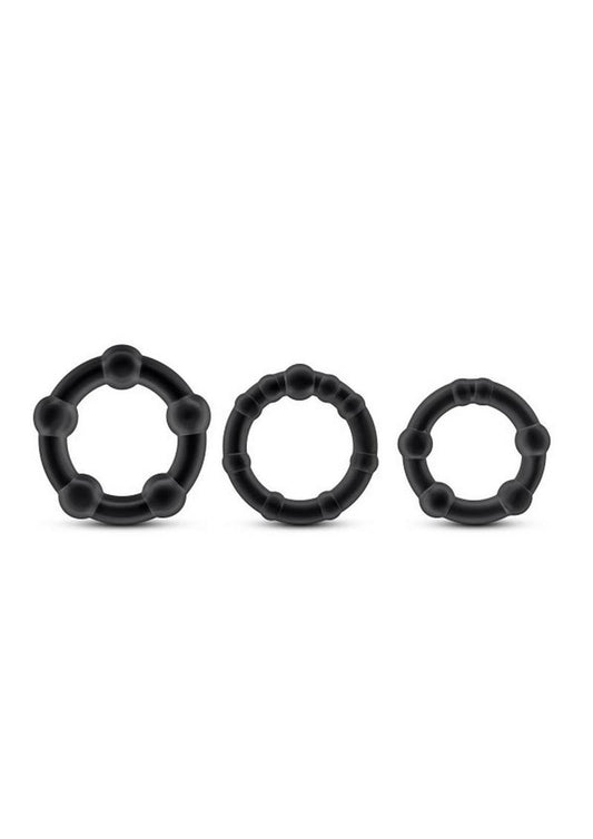 Stay Hard Beaded Cock Rings Textured And Flexible Black Rings