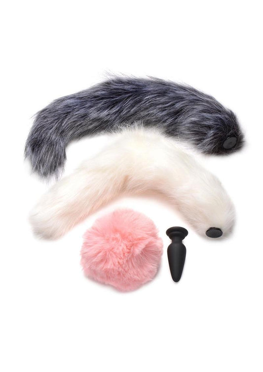 Tailz Silicone Anal Plug with 3 Interchangeable Tails Playful And Fun